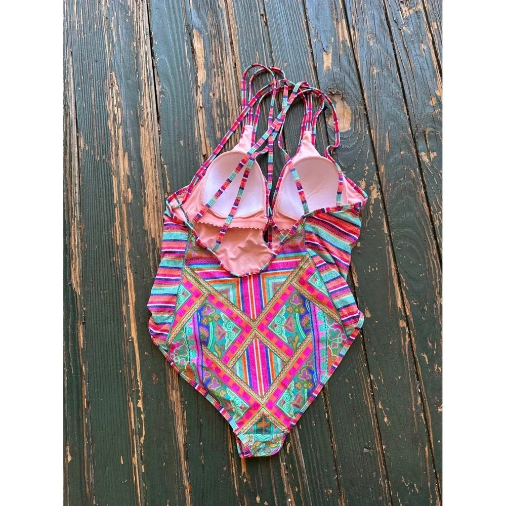 Laundry by Shelli Segal Womens Boho Paisley Strappy Back One Piece Swimsuit